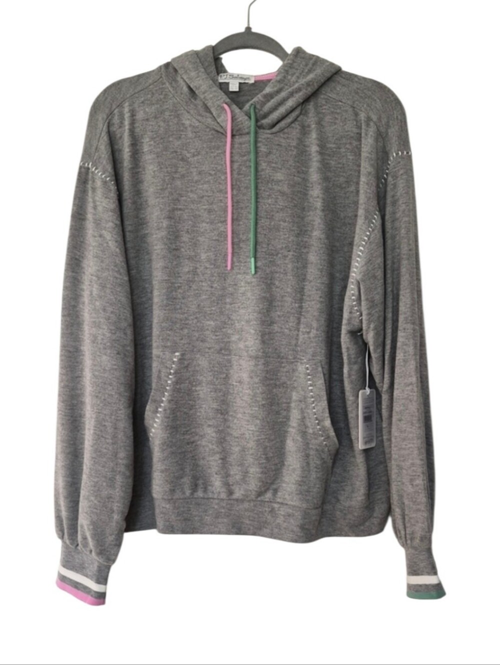 PJ Salvage XL Gray Hoodie Pullover Colorblock Trim Soft Lounge Sweatshirt New